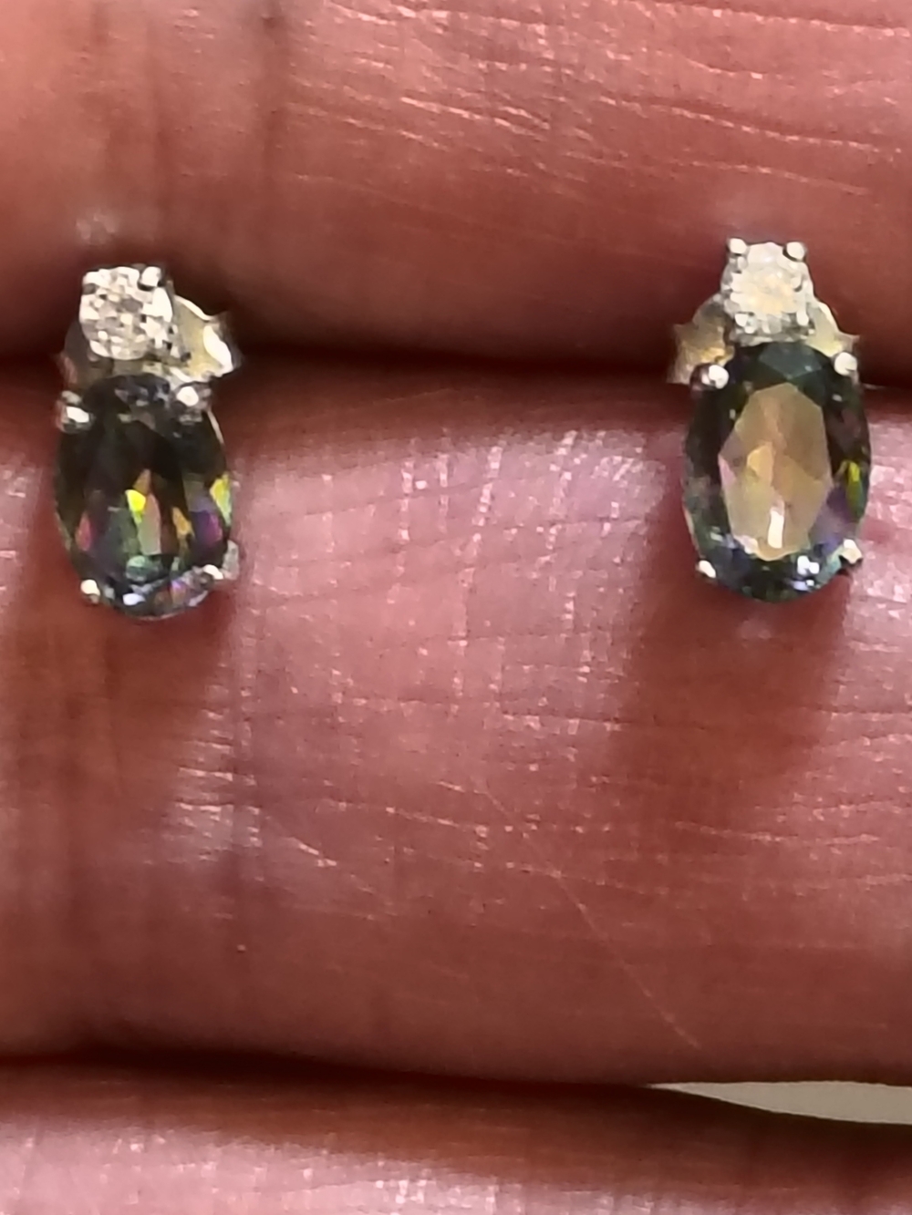 Sexy Mystic Quartz Oval and White Cubic Zirconia Stud Earrings - Women Jewelry